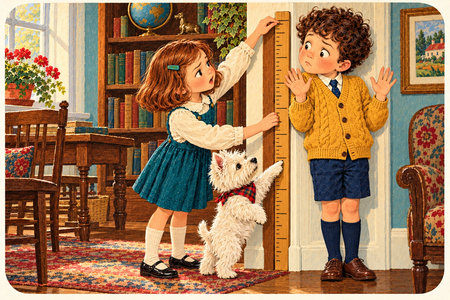Jenny, Jake and the Westie illustrate height.