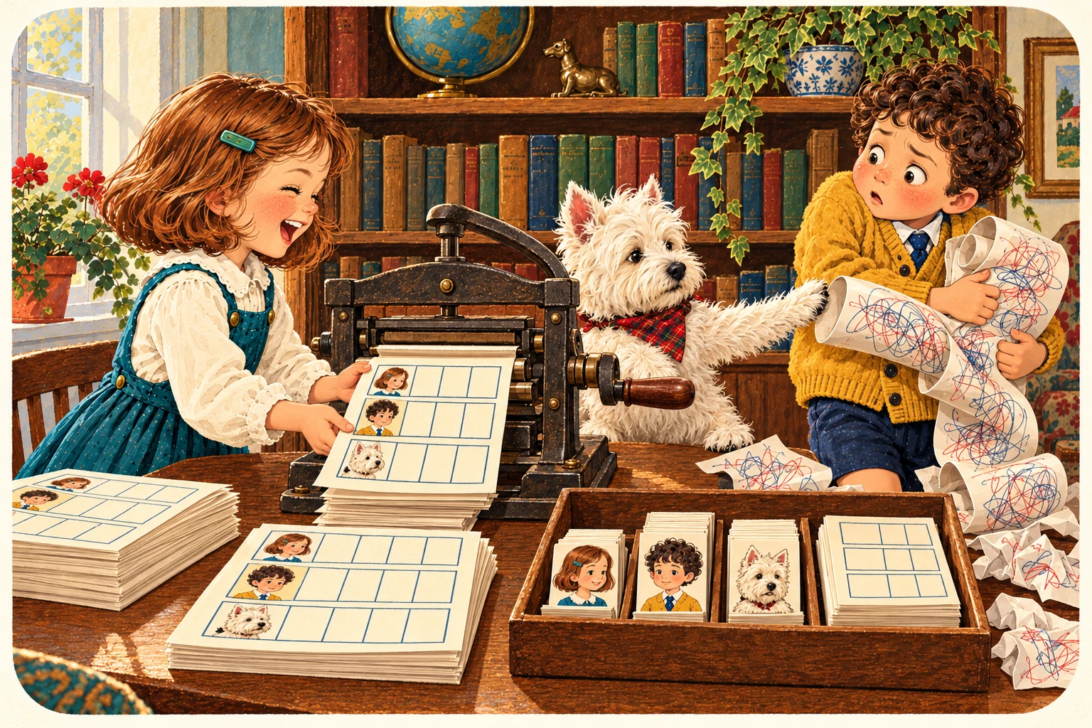Jenny, Jake and the Westie illustrate print-characters.